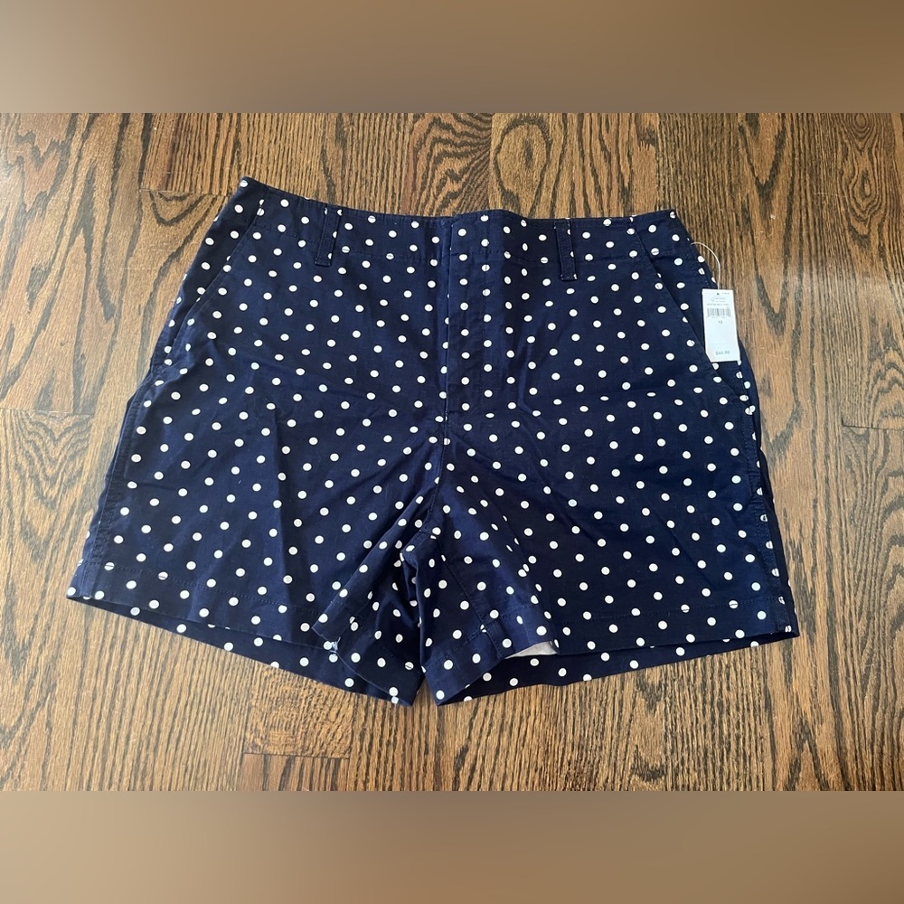 GAP Women's Downtown Khaki Shorts navy white polka dots Sz. 12 NWT